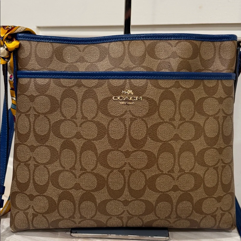 Coach File Bag Signature Blue Brown Crossbody - Picture 3 of 17
